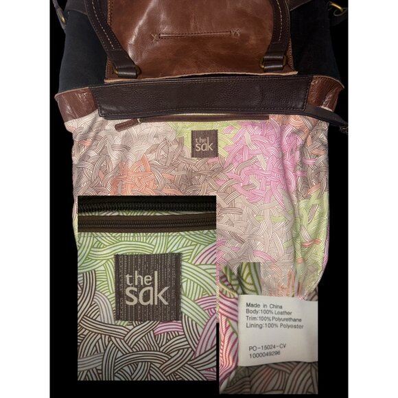 The Sak Kendra Work Tote Brown Teak Multi Leather Bag Pockets Boho Hobo Carryall - Picture 10 of 10